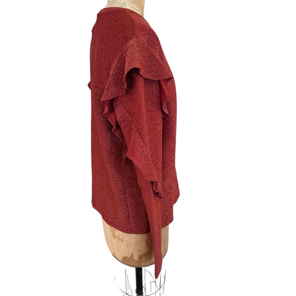 Anthropologie Scotch & Soda Red Melodie Metallic Shimmer Ruffle Blouse Size S - Picture 5 of 6